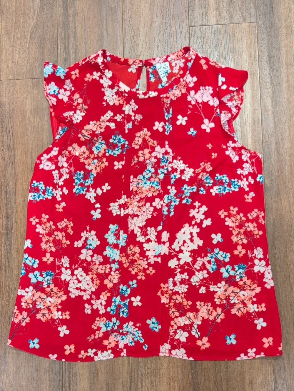 Elle Red Floral Sleeveless Blouse Cherry Blossom